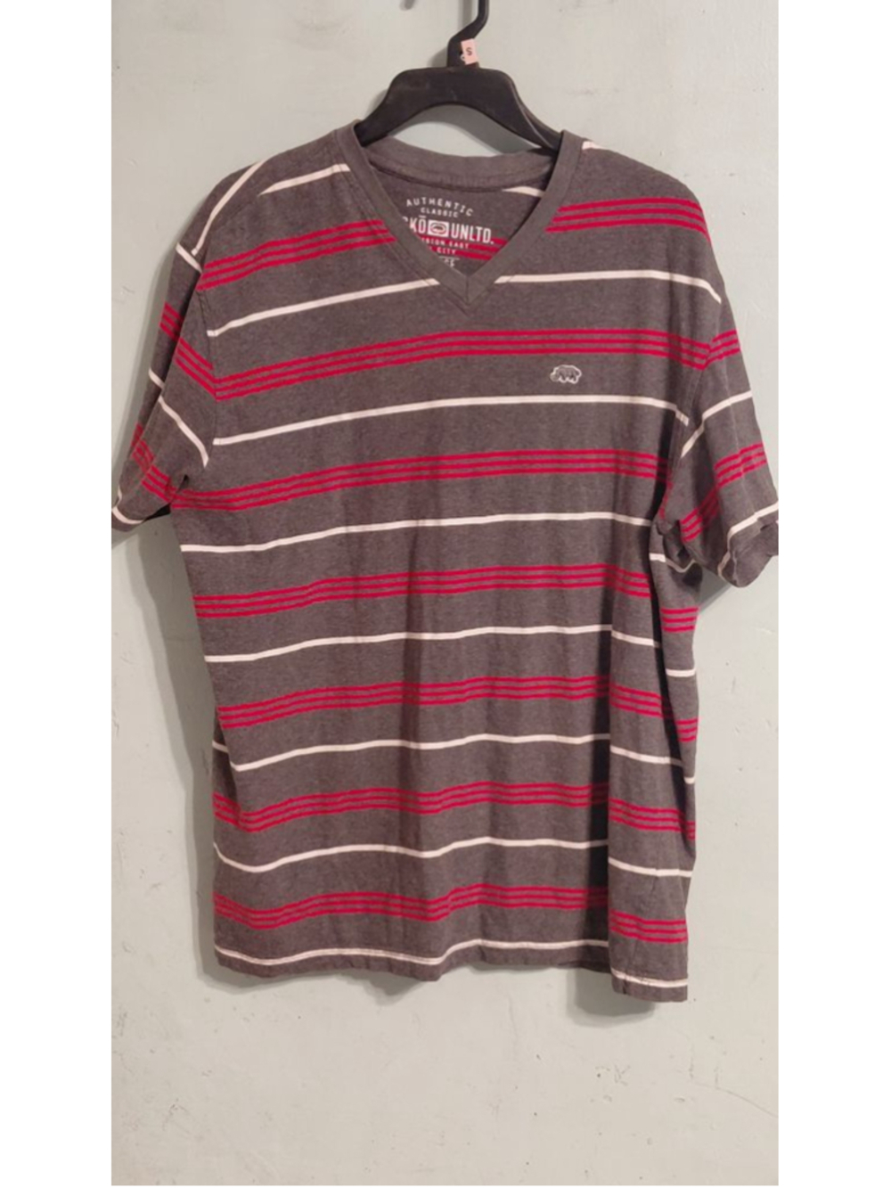 Men's Ecko Unltd. Short Sleeve Tee XL Gray Red Striped